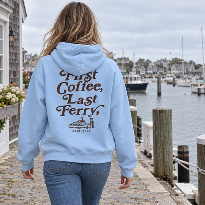 First Coffee, Last Ferry Nantucket Gildan Hoodie