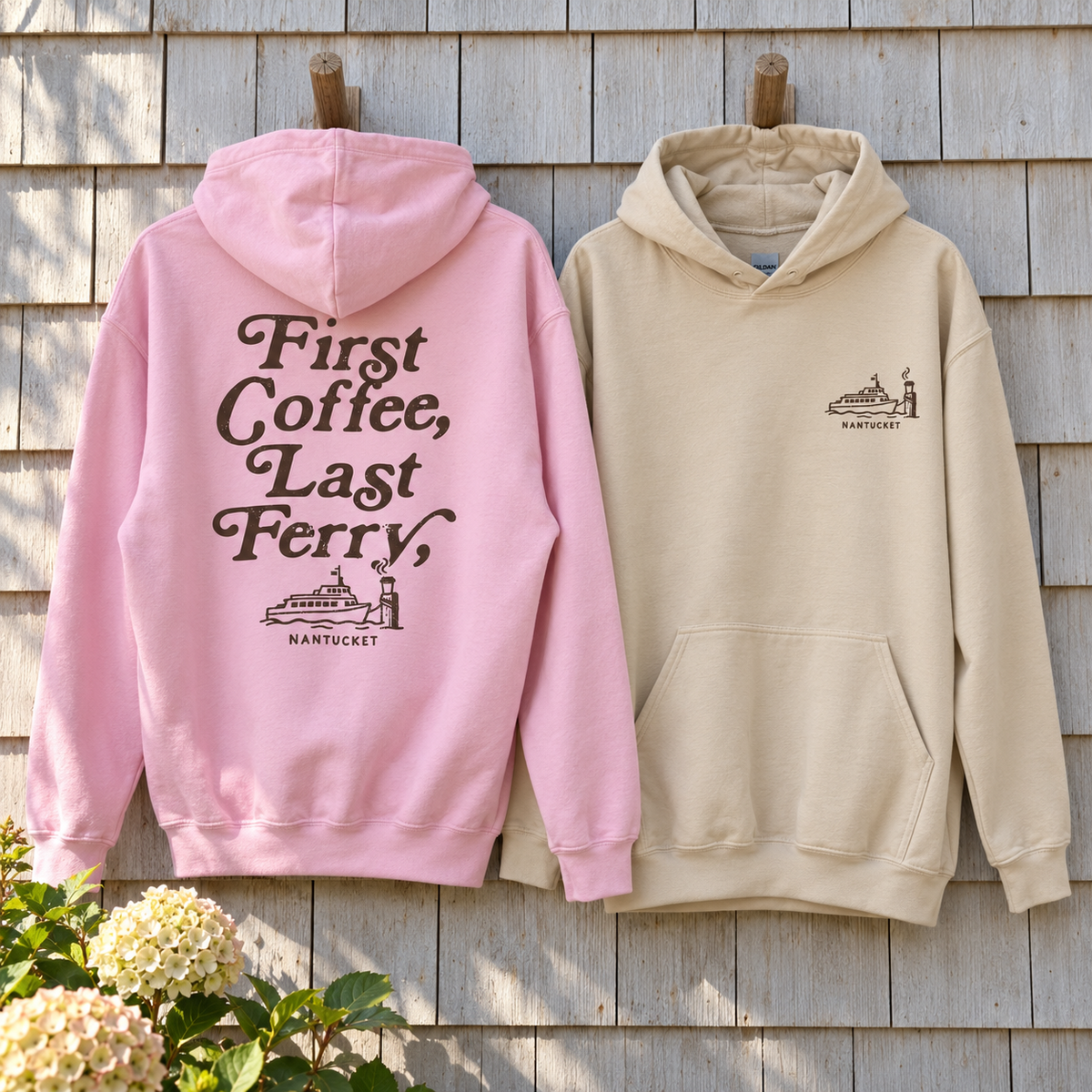 First Coffee, Last Ferry Nantucket Gildan Hoodie