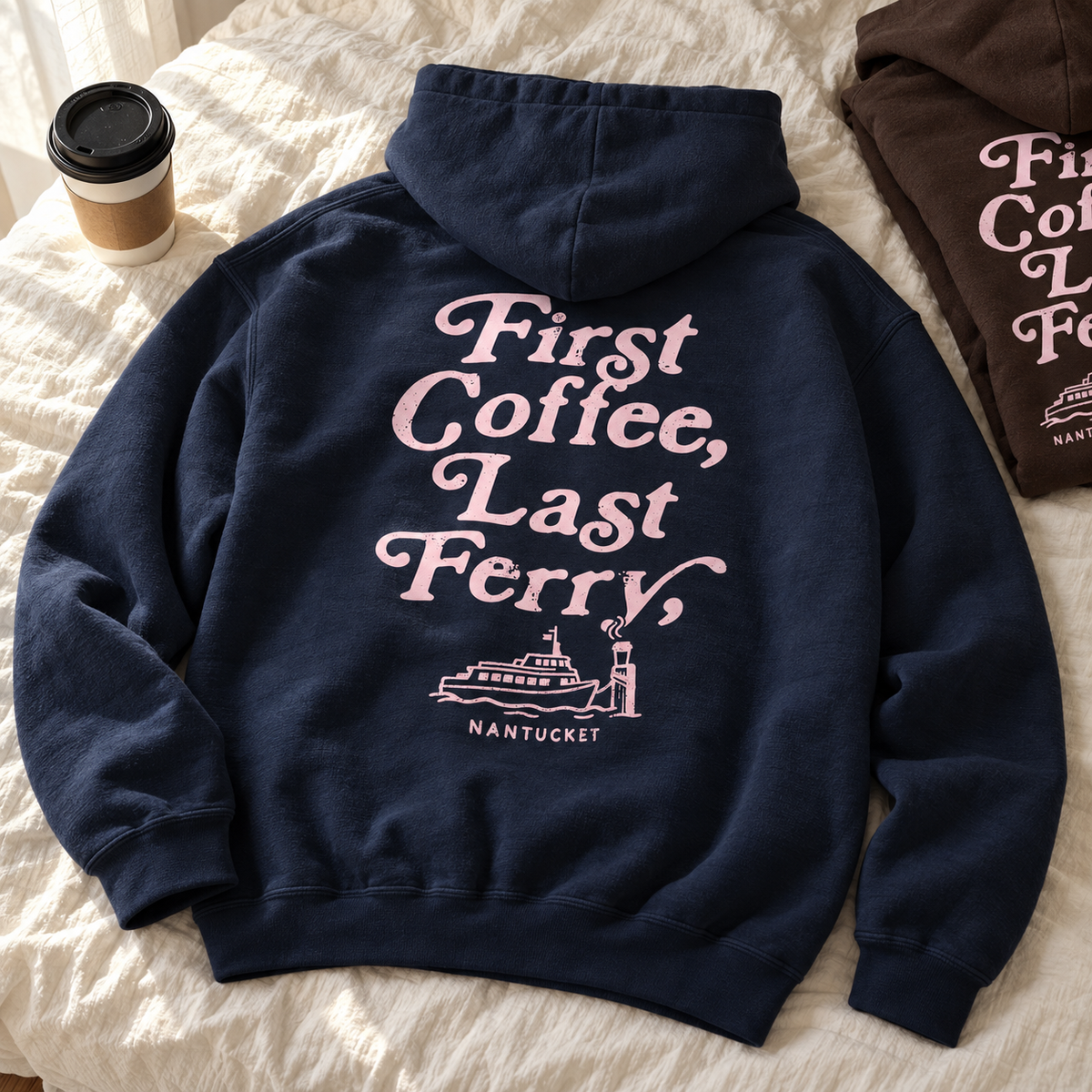 First Coffee, Last Ferry Nantucket Gildan Hoodie